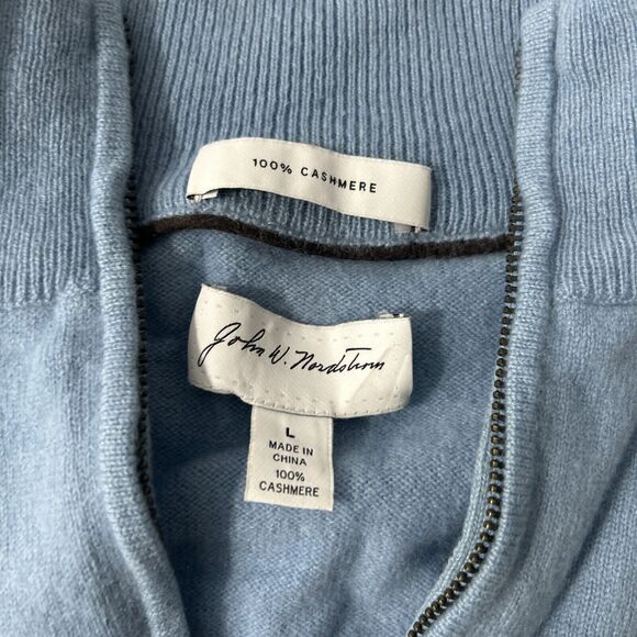 John W Nordstrom Sweater Mens Large Blue Cashmere Quarter Zip Pullover - Picture 6 of 10